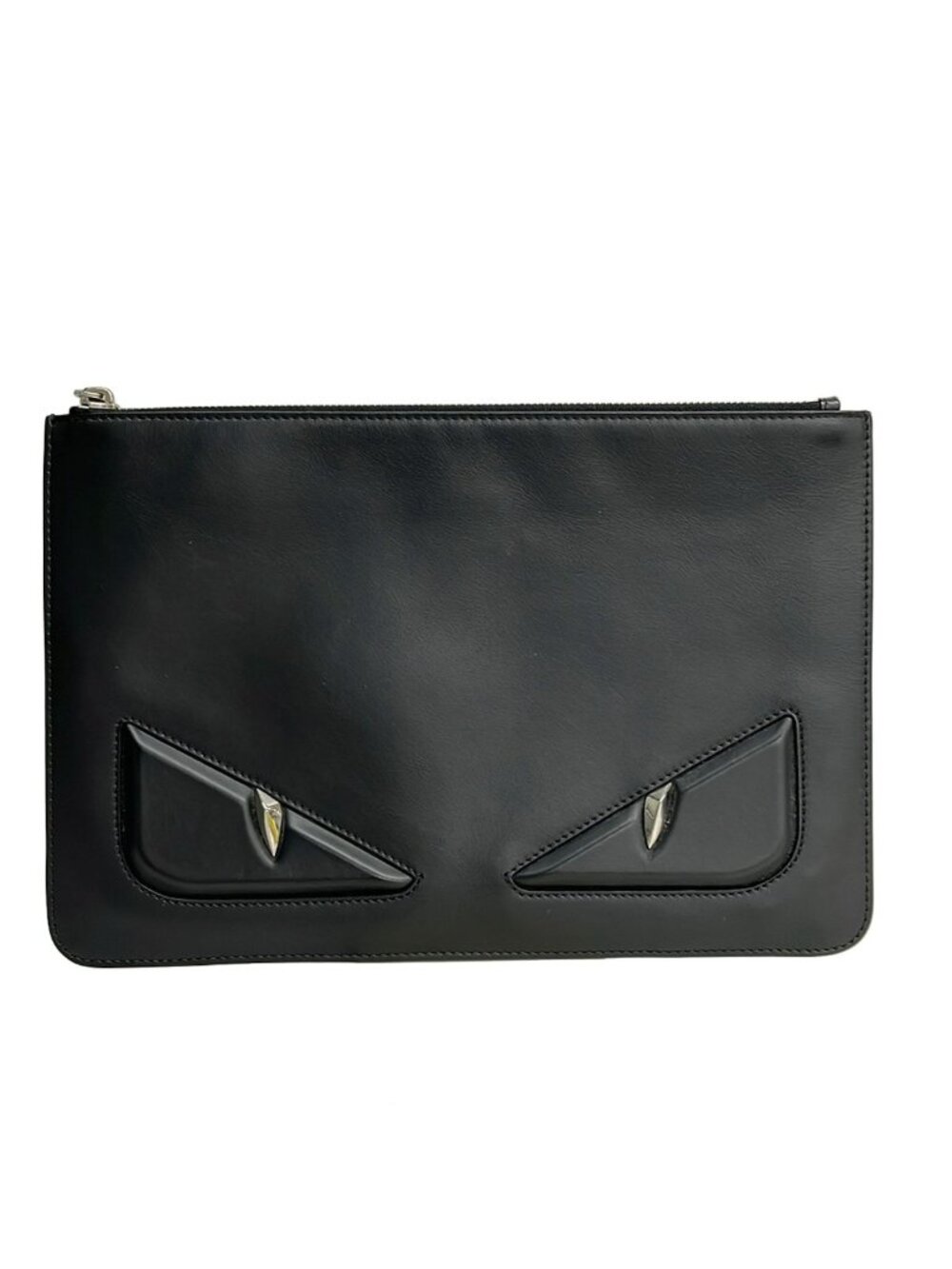 Fendi Clutch Bugs Dark Gray Silver Leather